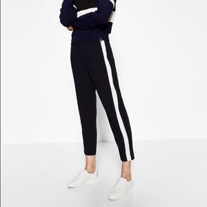 Zara navy pants trousers with white side stripes
